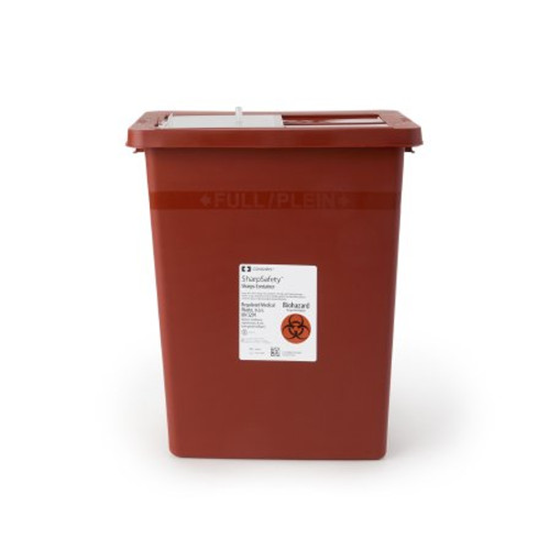 Sharps Container SharpSafety 17-3/4 H X 11 W X 15-1/2 D Inch 8 Gallon Red Base / White Lid Vertical Entry Sliding Lid 8980S