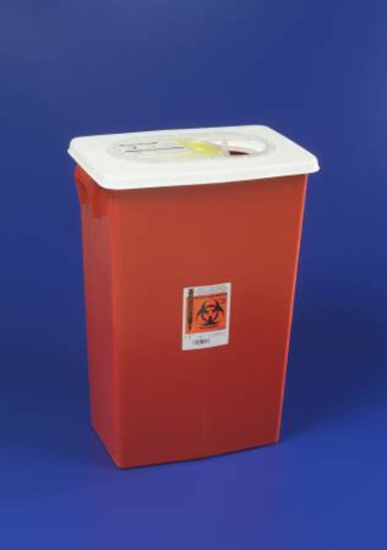 Sharps Container SharpSafety 26 H X 18-1/4 W X 12-3/4 D Inch 18 Gallon Red Base / White Lid Vertical Entry Gasketed Sliding Lid 8998S Case/5