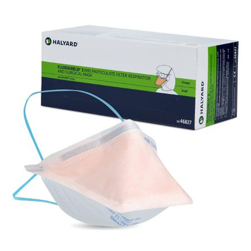 Particulate Respirator / Surgical Mask FluidShield Medical N95 Flat Fold Elastic Strap Small Orange NonSterile ASTM Level 3 Adult 46827