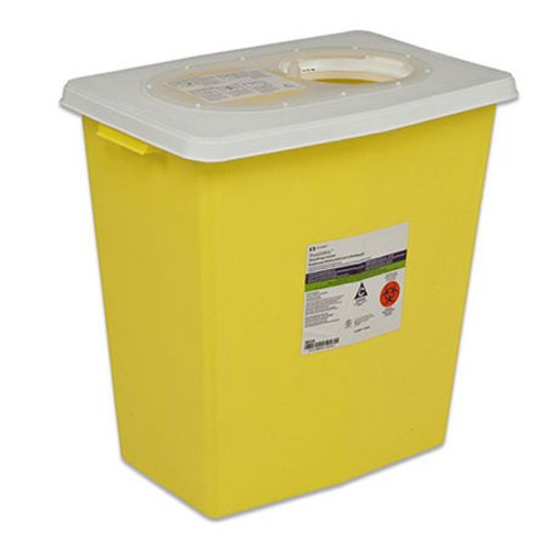Chemotherapy Waste Container SharpSafety 26 H X 12-3/4 D X 18-1/4 W Inch 18 Gallon Yellow Base / White Lid Vertical Entry Gasketed Sliding Lid 8939