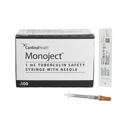 Tuberculin Syringe with Needle Monoject 1 mL 28 Gauge 1/2 Inch Attached Needle Sliding Safety Needle 8881511201