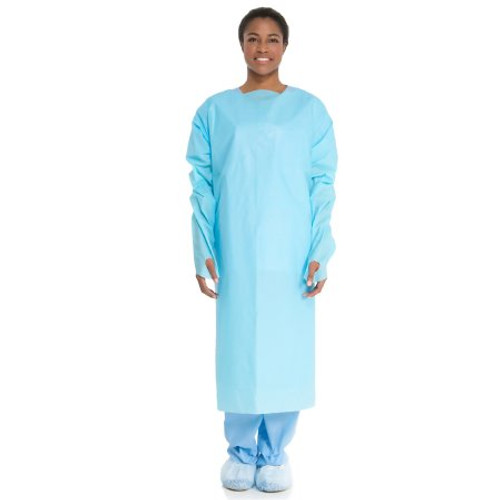 Over-the-Head Protective Procedure Gown One Size Fits Most Blue NonSterile ASTM F1670 /ASTM F1671 Disposable 69490