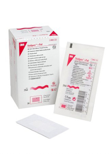 Adhesive Dressing 3M Medipore 2-3/8 X 4 Inch Soft Cloth Rectangle White Sterile 3564