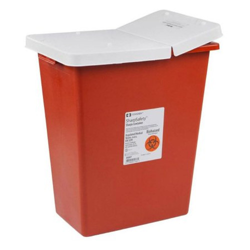 Sharps Container SharpSafety 18-3/4 H X 18-1/4 W X 12-3/4 D Inch 12 Gallon Red Base / White Lid Vertical Entry Hinged Lid 8933