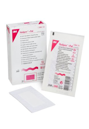 Adhesive Dressing 3M Medipore 3-1/2 X 6 Inch Soft Cloth Rectangle White Sterile 3569