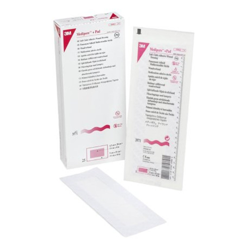 Adhesive Dressing 3M Medipore 3-1/2 X 10 Inch Soft Cloth Rectangle White Sterile 3571
