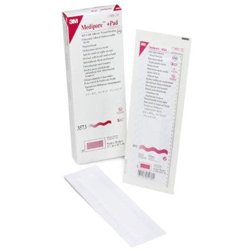 Adhesive Dressing 3M Medipore 3-1/2 X 13-3/4 Inch Soft Cloth Rectangle White Sterile 3573