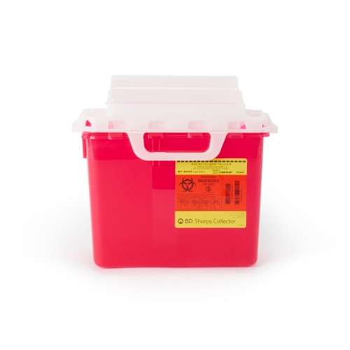 Sharps Container BD 12-1/2 H X 10-7/10 W X 6 D Inch 2 Gallon Red Base / White Lid Horizontal Entry Counter Balanced Cylinder Lid 305435