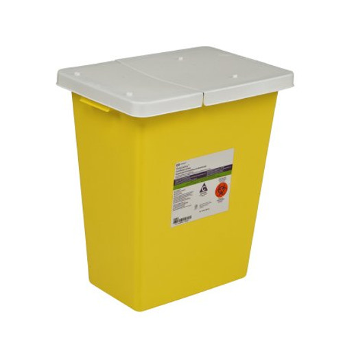 Chemotherapy Waste Container SharpSafety 18-3/4 H X 12-3/4 D X 18-1/4 W Inch 12 Gallon Yellow Base / White Lid Vertical Entry Gasketed Hinged Lid 8931