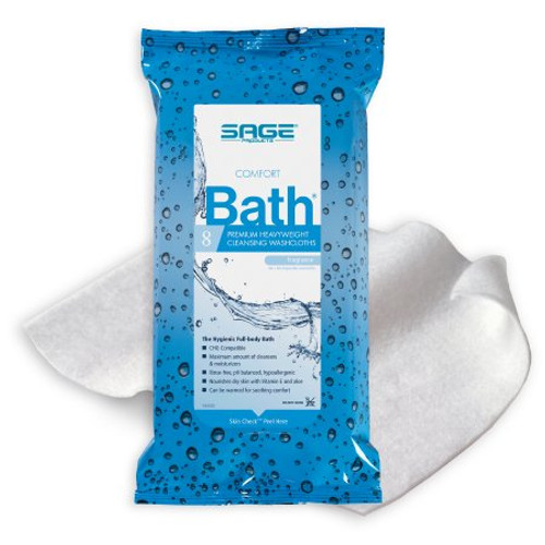 Rinse-Free Bath Wipe Comfort Bath Premium Heavyweight Soft Pack Water / Glycerin / Aloe / Vitamin E Scented 8 Count 7900