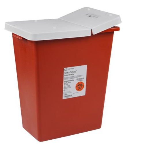 Sharps Container SharpSafety 18-3/4 H X 18-1/4 W X 12-3/4 D Inch 12 Gallon Red Base / White Lid Vertical Entry Gasketed Hinged Lid 8932
