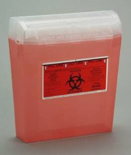 Sharps Container Wall Safe 8 H X 11 L X 4-1/4 W Inch 0.75 Gallon Translucent Red Base / Translucent Lid Horizontal Entry Rotating Lid 125 030