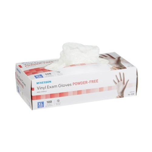 Exam Glove McKesson X-Large NonSterile Vinyl Standard Cuff Length Smooth Clear Not Chemo Approved 14-120