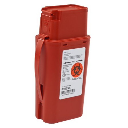 Pocket Shuttle Sharps Container SharpSafety 8-3/4 H X 2-1/2 D X 4-1/2 W Inch 1 Quart Red Base / Red Lid Vertical Entry Hinged Snap On Lid 8303SA