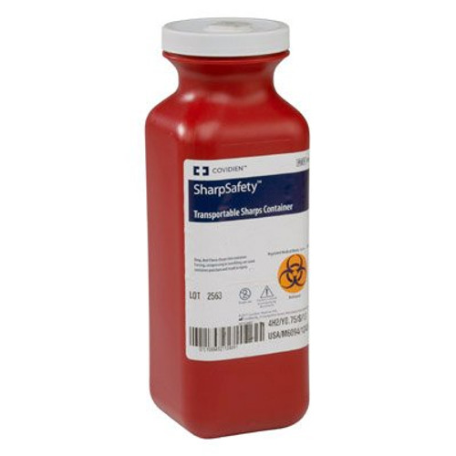 Sharps Container SharpSafety 10-1/2 H X 3-1/2 W X 3-1/2 D Inch 1.5 Quart Red Base / White Lid Vertical Entry Screw On Lid 8909