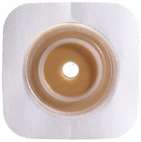 Ostomy Barrier Sur-Fit Natura Pre-Cut Standard Wear Stomahesive Tan Tape 45 mm Flange Sur-Fit Natura System Hydrocolloid 3/4 Inch Opening 4 X 4 Inch 125269 Box/10