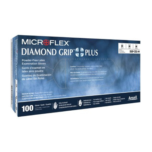 Exam Glove Diamond Grip Plus Medium NonSterile Latex Standard Cuff Length Fully Textured White Not Chemo Approved DGP-350-M