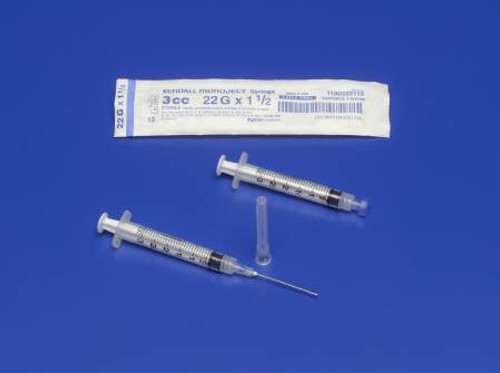 Syringe with Hypodermic Needle Monoject 3 mL 25 Gauge 1/4 Inch Detachable Needle Without Safety 1180325114