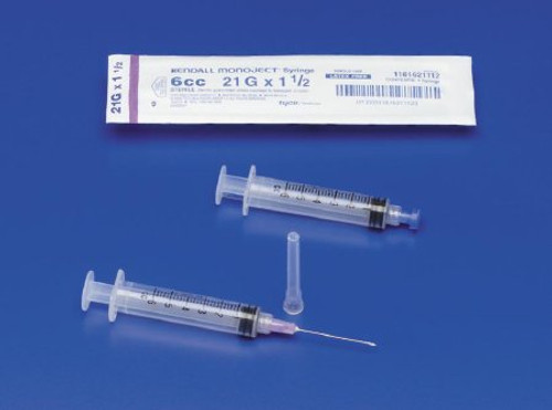 Syringe with Hypodermic Needle Monoject 6 mL 21 Gauge 1 Inch Detachable Needle Without Safety 1181621100