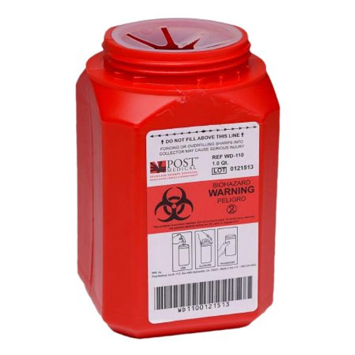 Sharps Container 1 Quart Red Base / Translucent Lid Vertical Entry WD-110