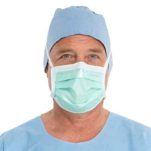 Surgical Mask Anti-fog Adhesive Film Pleated Tie Closure One Size Fits Most Green NonSterile Not Rated Adult 49215