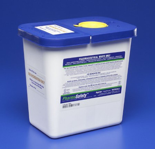 Pharmaceutical Waste Container PharmaSafety 10 H X 10-1/2 W X 7-1/4 D Inch 2 Gallon White Base / Blue Lid Vertical Entry Hinged Lid 8820