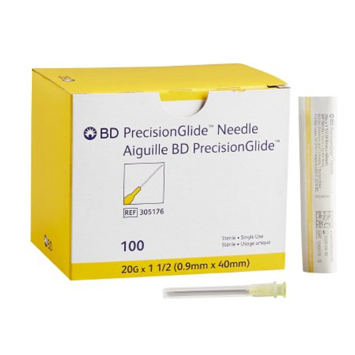 Hypodermic Needle PrecisionGlide Without Safety 20 Gauge 1-1/2 Inch Length 305176 Box/100
