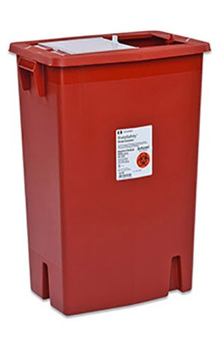 Sharps Container SharpSafety 26 H X 18-1/4 W X 12-3/4 D Inch 18 Gallon Red Base / White Lid Vertical Entry Gasketed Sliding Lid 8998SPG2 Case/5