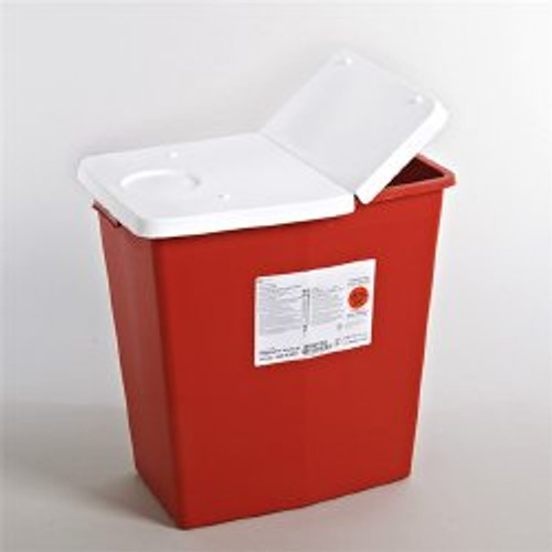 Sharps Container SharpSafety 18-3/4 H X 12-3/4 W X 18-1/4 D Inch 12 Gallon Red Base / White Lid Vertical Entry Gasketed Hinged Lid 8932PG2 Case/10