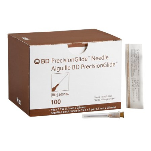 Hypodermic Needle PrecisionGlide Without Safety 19 Gauge 1 Inch Length 305186