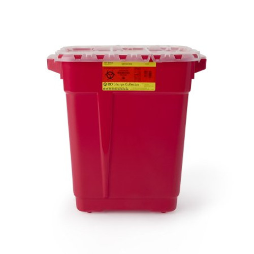 Sharps Container BD 18-1/2 H X 17-3/4 W X 11-3/4 D Inch 9 Gallon Red Base / Clear Lid Vertical Entry Hinged Snap On Lid 305615
