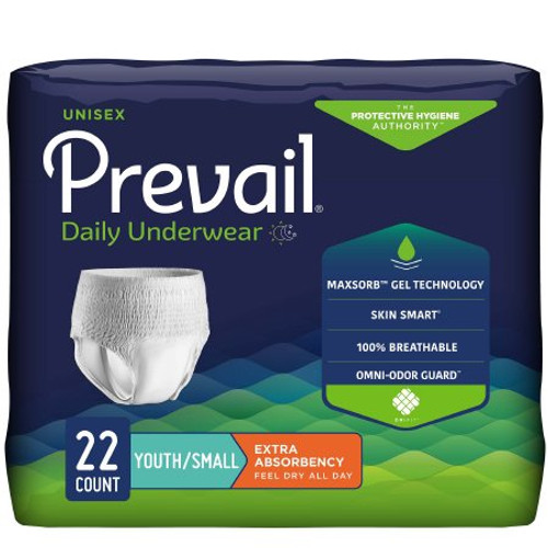 Unisex Youth Absorbent Underwear Prevail Daily Underwear Pull On with Tear Away Seams Small Disposable Moderate Absorbency PV-511