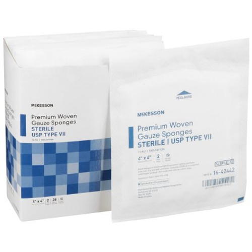 USP Type VII Gauze Sponge McKesson Cotton 12-Ply 4 X 4 Inch Square Sterile 16-42442