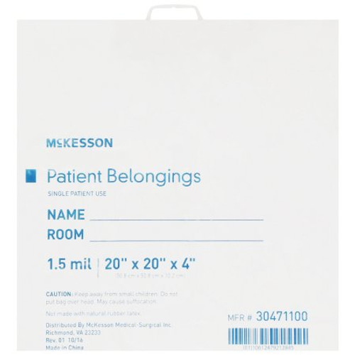 Patient Belongings Bag McKesson 4 X 20 X 20 Inch Polyethylene Snap Closure White 30471100