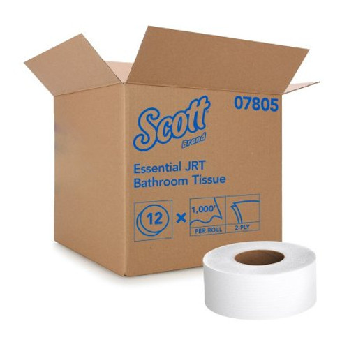 Toilet Tissue Scott Essential JRT White 2-Ply Jumbo Size Cored Roll Continuous Sheet 3-11/20 Inch X 1000 Foot 07805