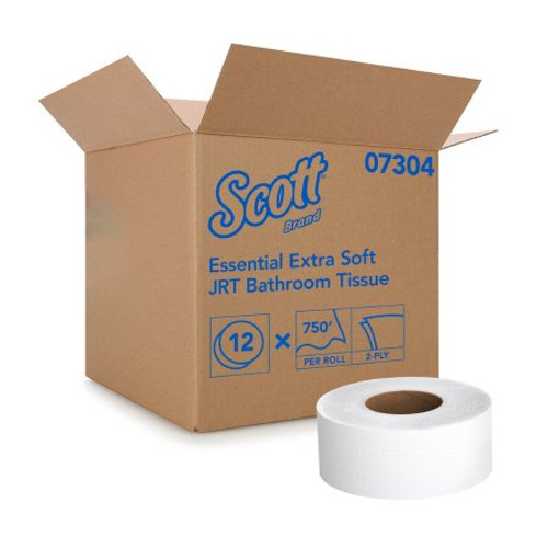 Toilet Tissue Scott Essential Extra Soft JRT White 2-Ply Jumbo Size Cored Roll Continuous Sheet 3-11/20 Inch X 750 Foot 07304