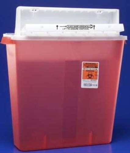 Sharps Container SharpStar In-Room 18-1/2 H X 16-1/2 W X 6 D Inch 4 Gallon Translucent Red Base / White Lid Horizontal Entry Counter Balanced Door Lid 8541SA
