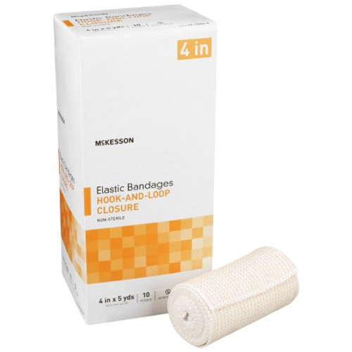 Elastic Bandage McKesson 4 Inch X 5 Yard Standard Compression Hook and Loop Closure Tan NonSterile 16-1033-4