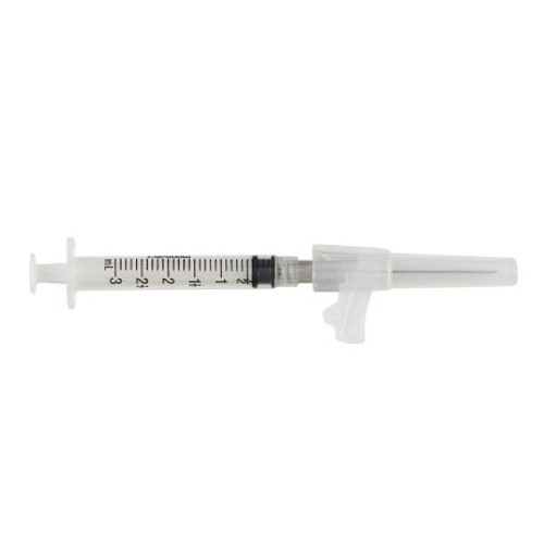 Syringe with Hypodermic Needle Magellan 3 mL 22 Gauge 1-1/2 Inch Attached Needle Sliding Safety Needle 8881833215