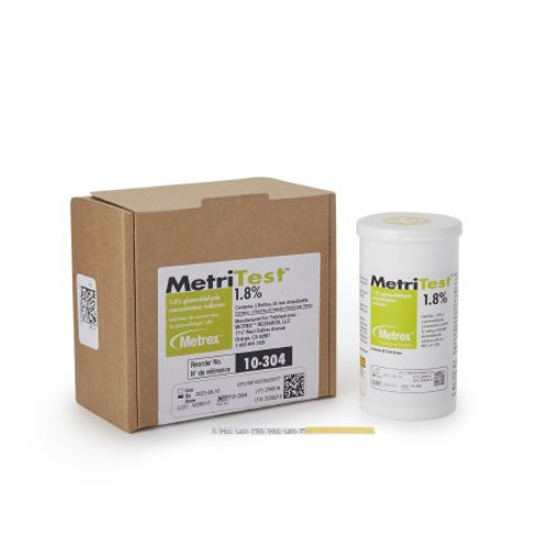 Glutaraldehyde Concentration Indicator MetriTest 1.8% Pad 60 Test Strips Bottle Single Use 10-304