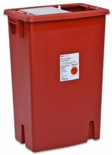Sharps Container SharpSafety 17-1/2 H X 15-1/2 W X 11 D Inch 8 Gallon Red Base / White Lid Vertical Entry Gasketed Sliding Lid 8997SPG2