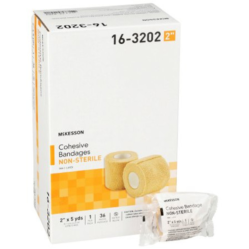 Cohesive Bandage McKesson 2 Inch X 5 Yard Standard Compression Self-adherent Closure Tan NonSterile 16-3202