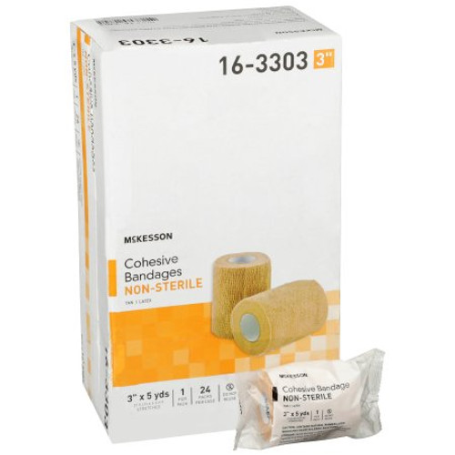 Cohesive Bandage McKesson 3 Inch X 5 Yard Standard Compression Self-adherent Closure Tan NonSterile 16-3303