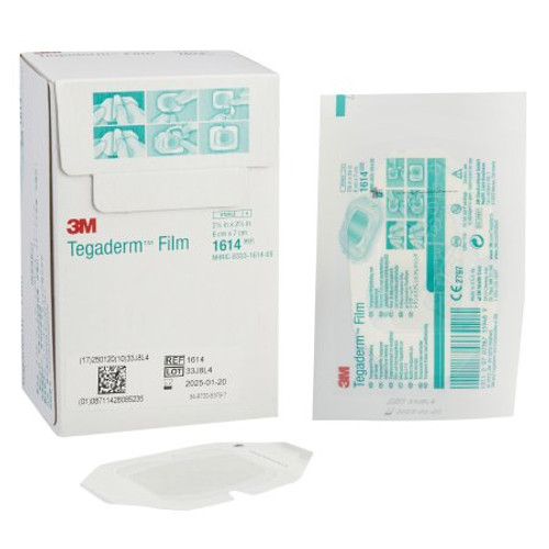 Transparent Film Dressing with Border 3M Tegaderm Rectangle 2-3/8 X 2-3/4 Inch Frame Style Delivery With Label Sterile 1614 Box/100