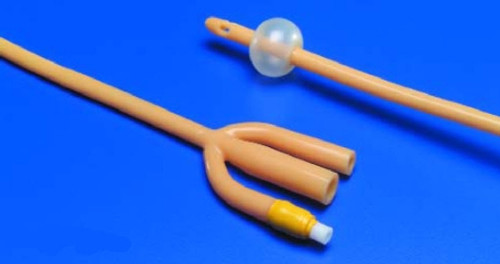 Foley Catheter Dover 3-Way Standard Tip 5 cc Balloon 20 Fr. Silicone Elastomer Coated Latex 8887688201