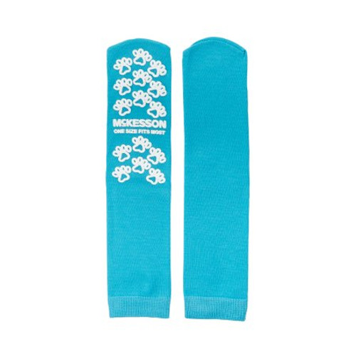 Slipper Socks McKesson Paw Prints One Size Fits Most Teal Above the Ankle 40-1069
