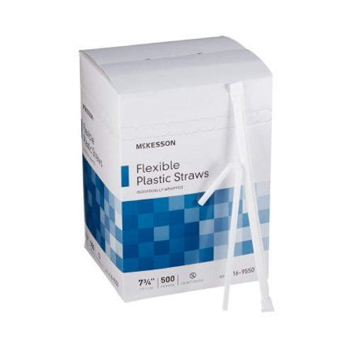 Flexible Drinking Straw McKesson 7-3/4 Inch White Individually Wrapped 16-9550