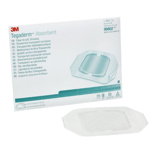 Absorbent Acrylic Transparent Film Dressing 3M Tegaderm Square 5-7/8 X 6 Inch 2 Tab Delivery Without Label Sterile 90802