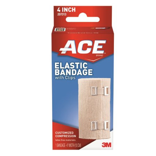 Elastic Bandage 3M ACE 4 Inch Width Standard Compression Clip Detached Closure Tan NonSterile 207313