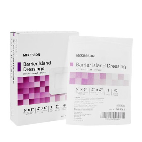 Composite Barrier Island Dressing McKesson Water Resistant 6 X 6 Inch Polypropylene / Rayon 4 X 4 Inch Pad Sterile 16-89166